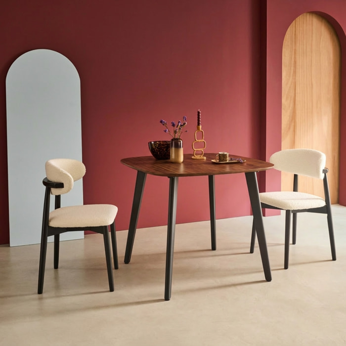 Table à manger carrée décor bois pieds métal noir 4 places AZYLIS