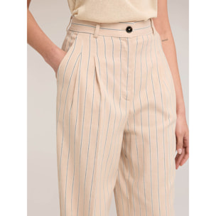 Motivi - Pantalones palazzo de mezcla de lino a rayas - Beige