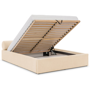 Billy - lit coffre - 140x190 cm - en tissu texturé - sommier inclus - Beige