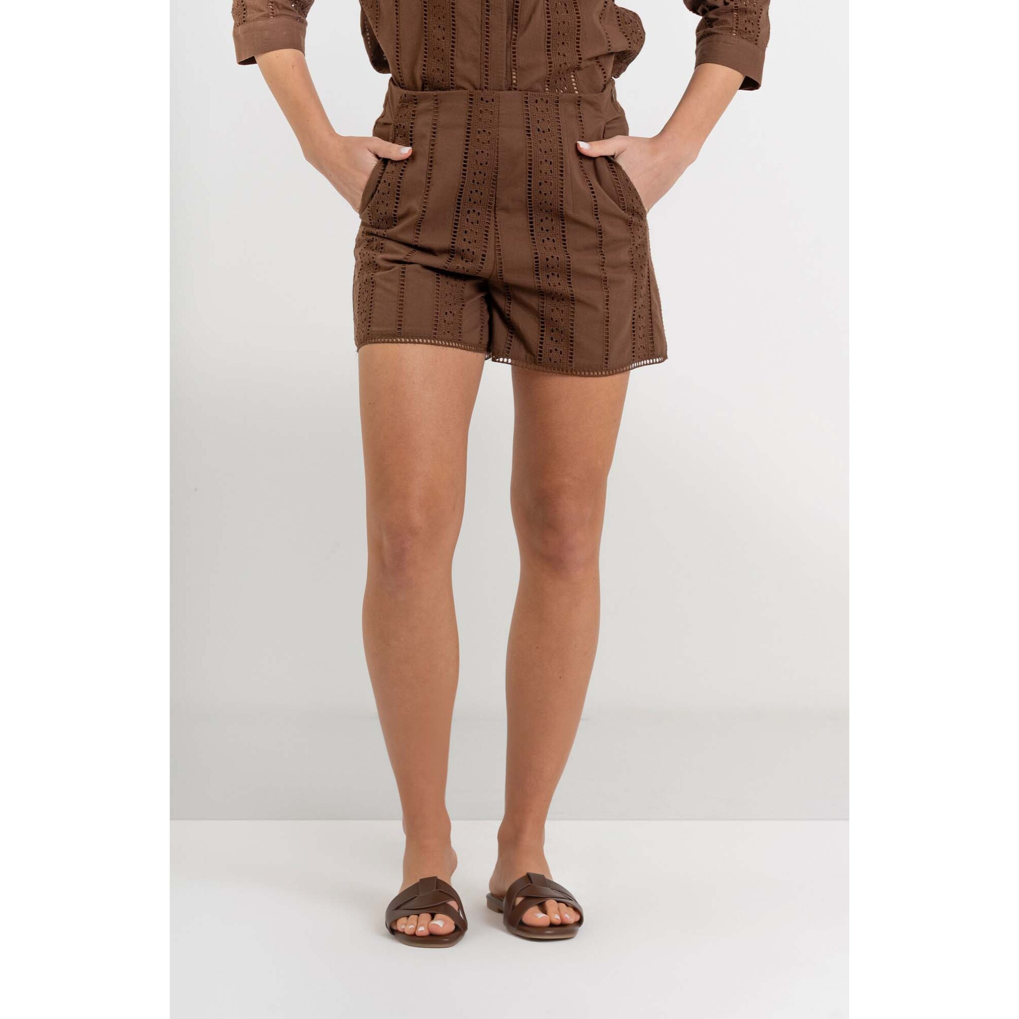 Kocca - Pantaloncini donna in cotone a vita alta con pizzo Donna