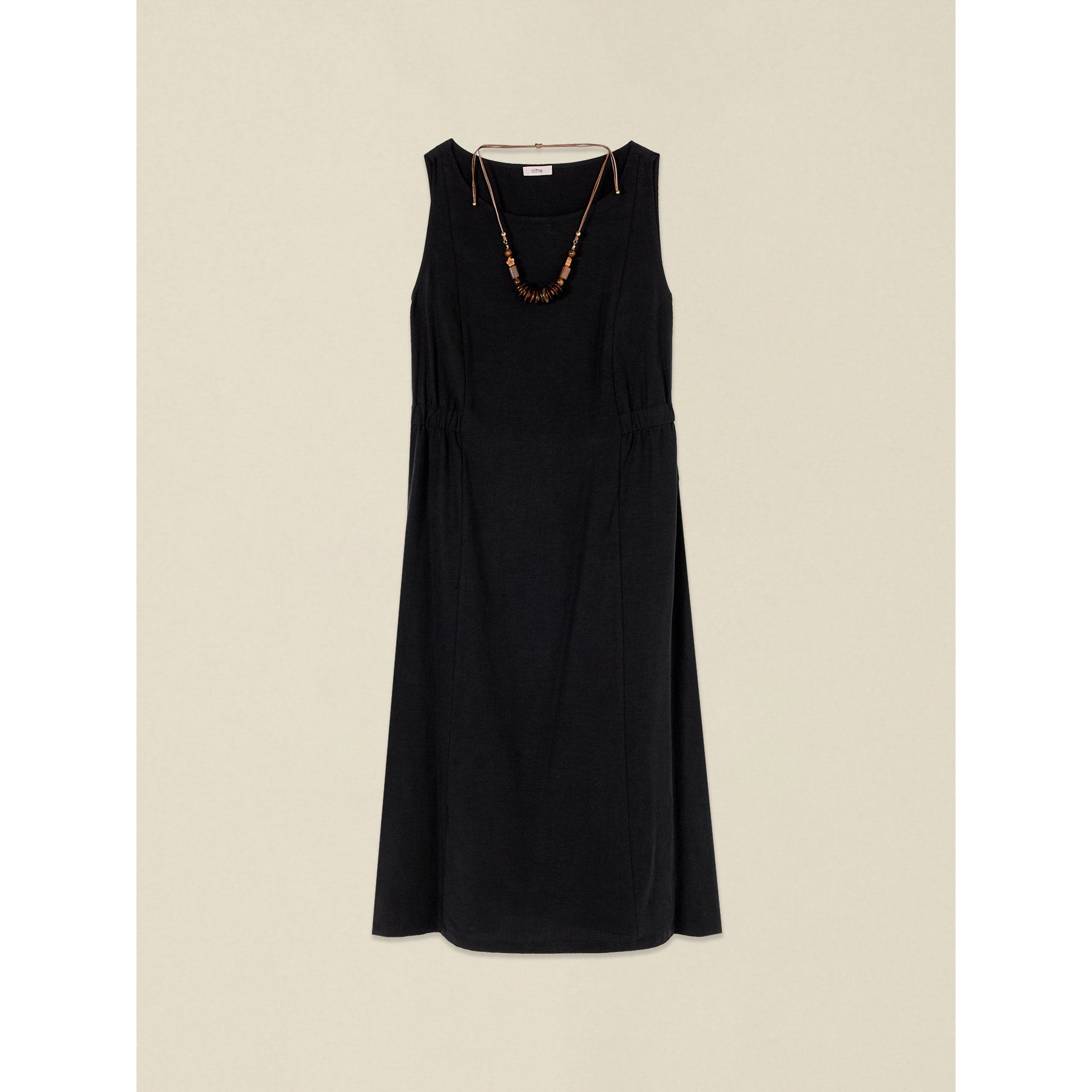 Oltre - Vestido acampanado mezcla de lino con collar - Negro