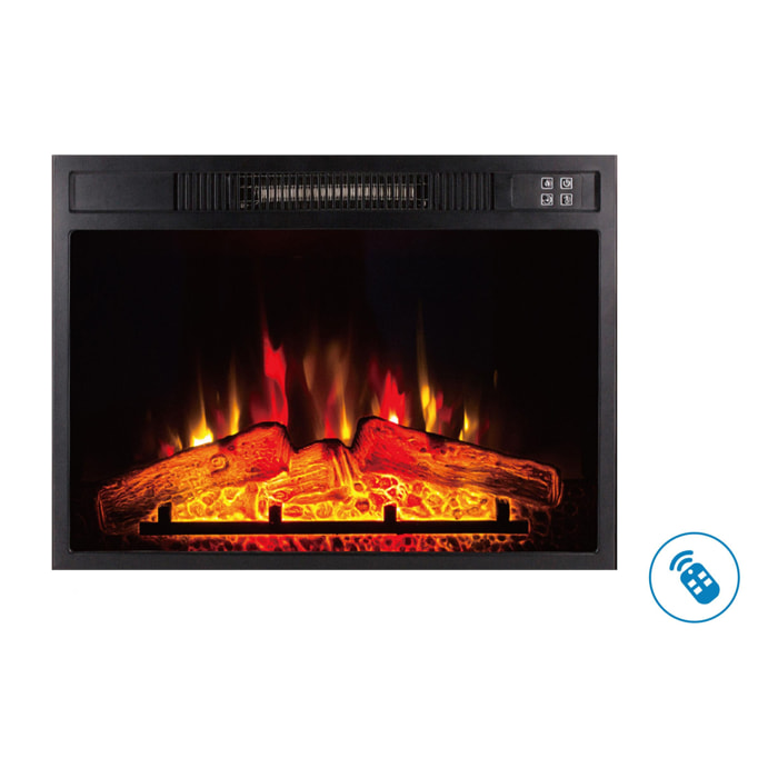 Cheminée électrique 2000W en verre trempé noir avec télécommande