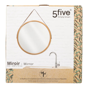 Miroir rond lanière cuir 38cm Sicela