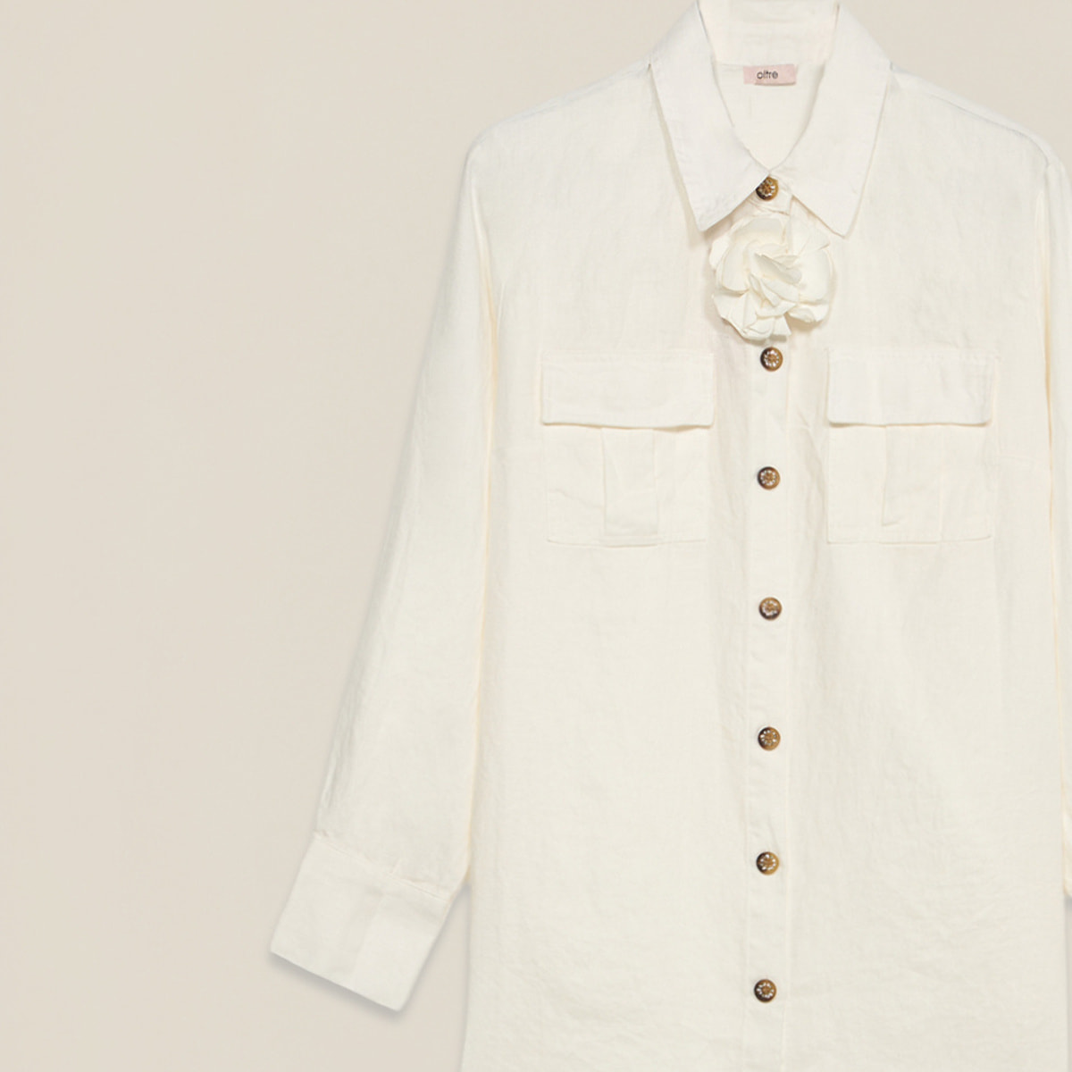 Oltre - Camisa de lino con broche - Blanco