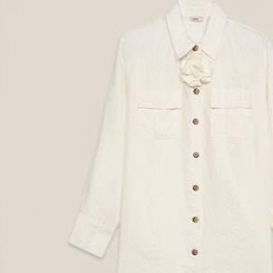 Oltre - Camisa de lino con broche - Blanco