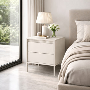 Comodino Moderno 2 Cassetti Push E Piedini Alti Cassettiera Design Elegante Mobiletto Minimal Effetto Cannettato 53.5 x 56.2 x 39.5 Cm Cashmere