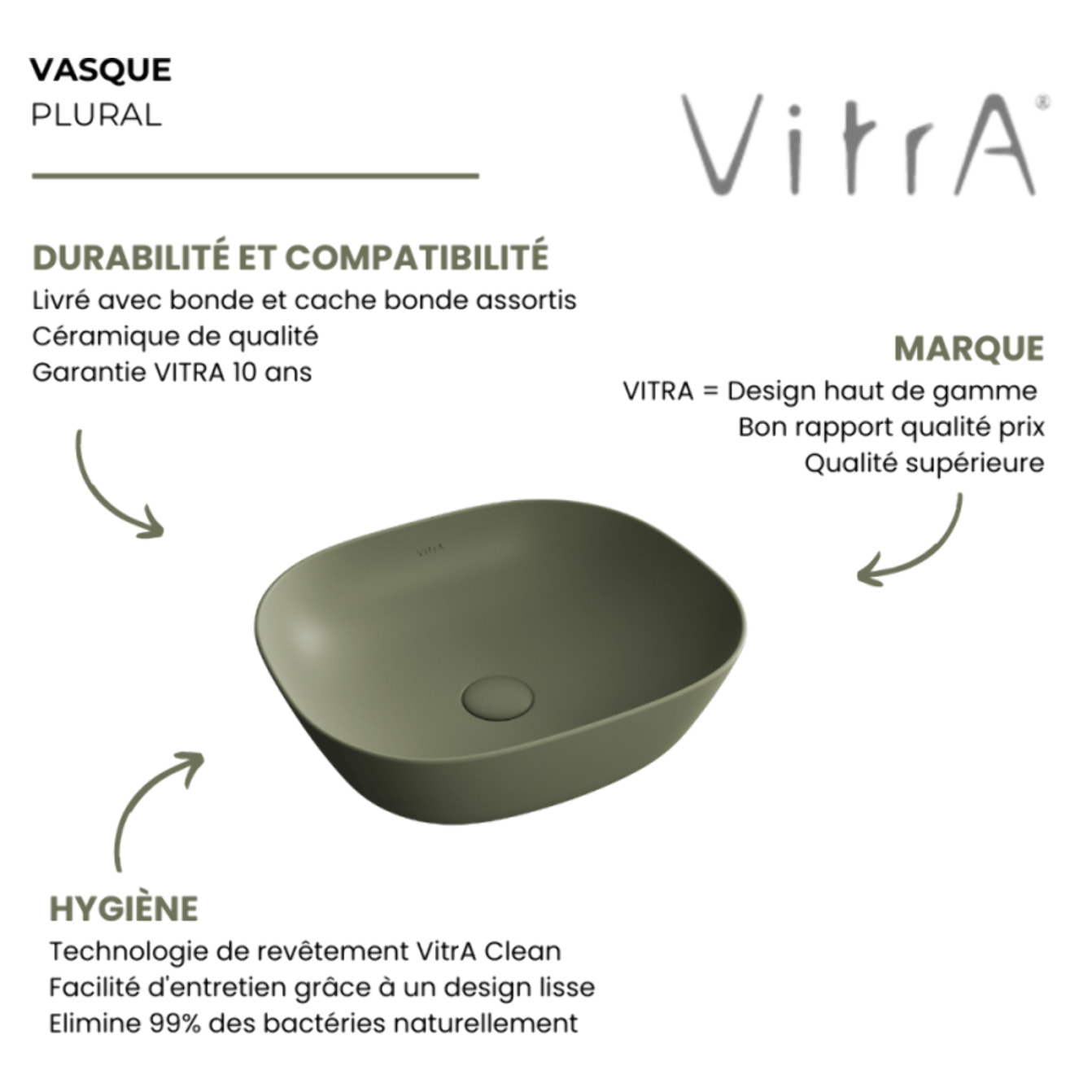 Vasque à poser Plural Clean vert mousse mat