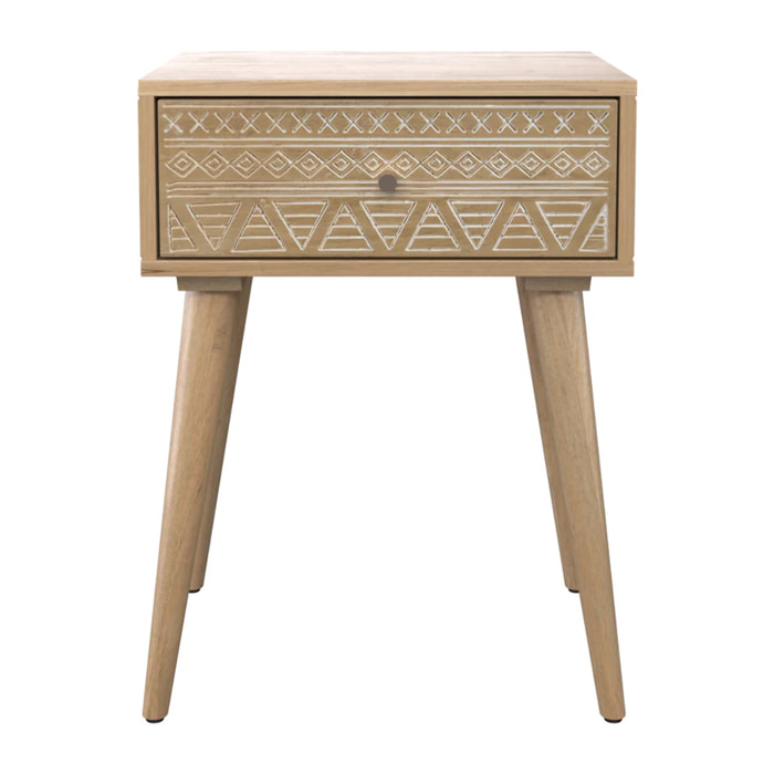 Table de chevet en bois de manguier gravé 1 tiroir - Tiny