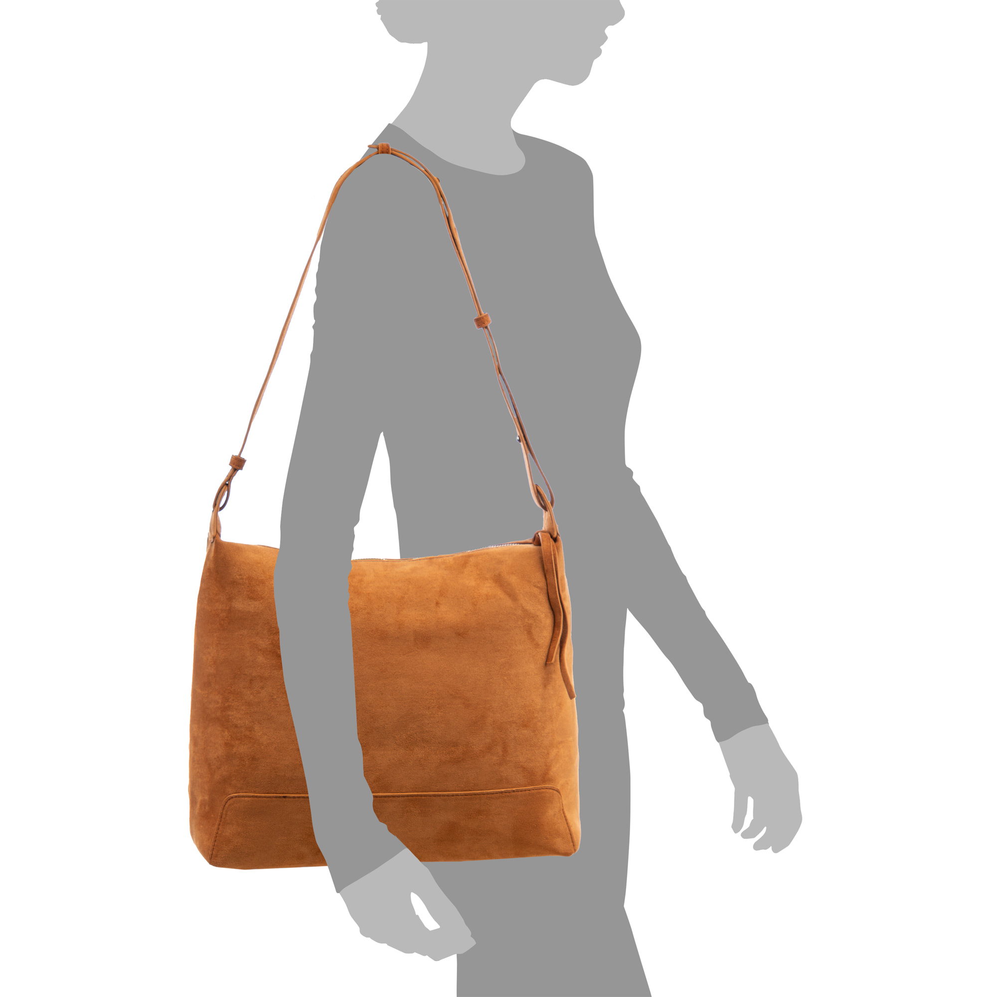 Atella bolso bandolera grande de piel auténtica gamuza.