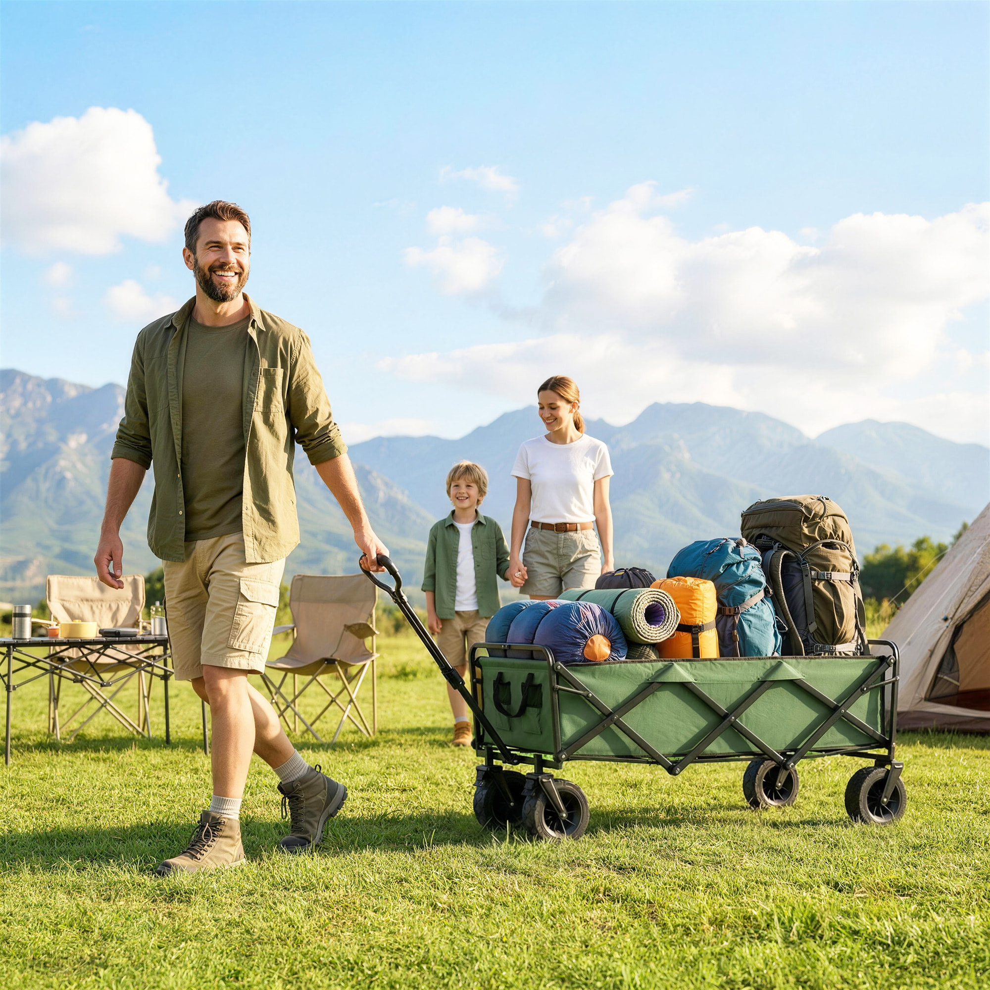 Chariot de jardin plage pliable 130L max. 250 Kg poignée telescopique