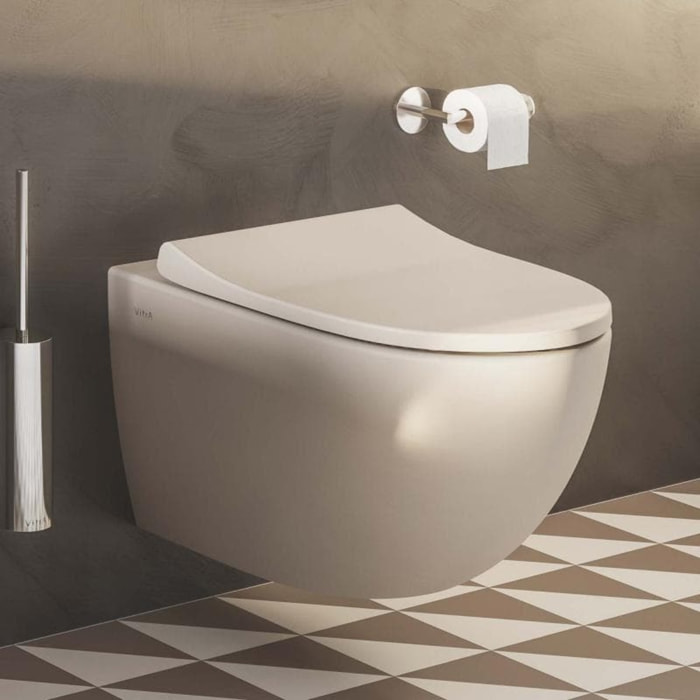 Pack Bati-support Geberit Duofix + WC sans bride Vitra Sento + Abattant softclose + Plaque chrome mat (TaupeSentoGeb2)