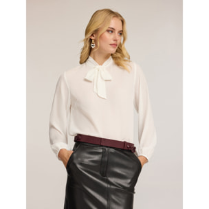 Motivi - Blusa de georgette con lazo - Blanco