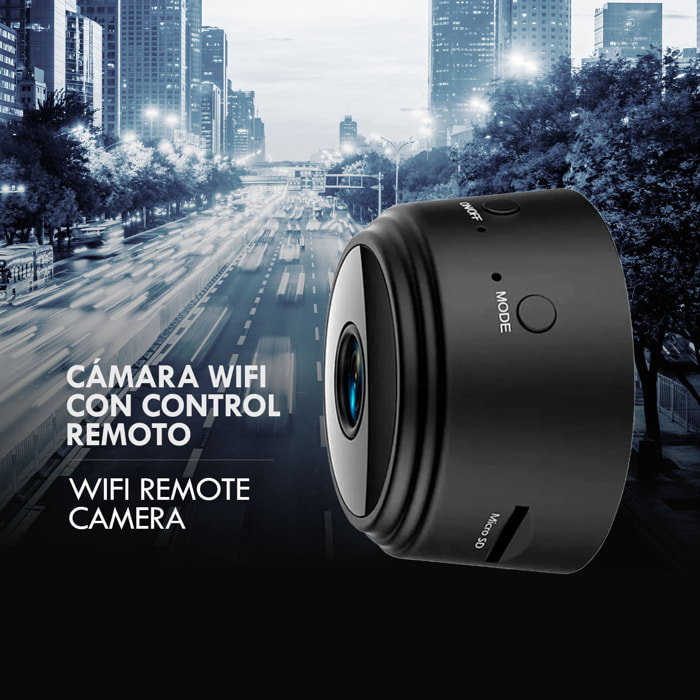 Mini cámara de vigilancia inalámbrica. Permite vigilancia con audio en tiempo real, transmisión 1080 Full HD, grabación de videos, fotos y visión nocturna.