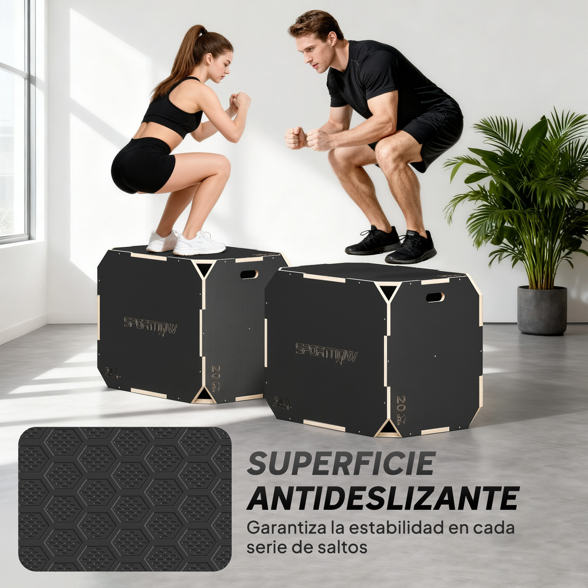 Cajón Pliométrico de Madera 3 en 1, Plataforma de Caja Pliométrica con 3 Alturas Ajustables 76/61/51 cm, Asas, sin Esquinas, Entrenamiento de Salto, Fuerza, para Casa, Gimnasio y Exterior