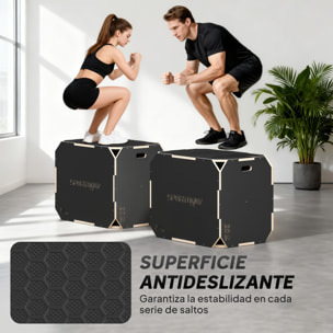 Cajón Pliométrico de Madera 3 en 1, Plataforma de Caja Pliométrica con 3 Alturas Ajustables 76/61/51 cm, Asas, sin Esquinas, Entrenamiento de Salto, Fuerza, para Casa, Gimnasio y Exterior