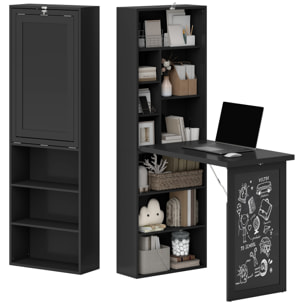 Bureau mural pliable table murale rabattable suspendue sur pied avec bibliothèque tableau à craie intégré noir