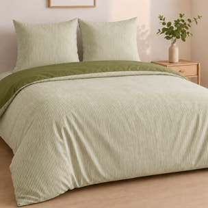 Parure housse de couette mini seersucker rayures vert olive, MILLERAY