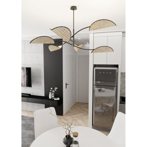 Lampada a sospensione LOTUS in acciaio nero e tessuto effetto velluto