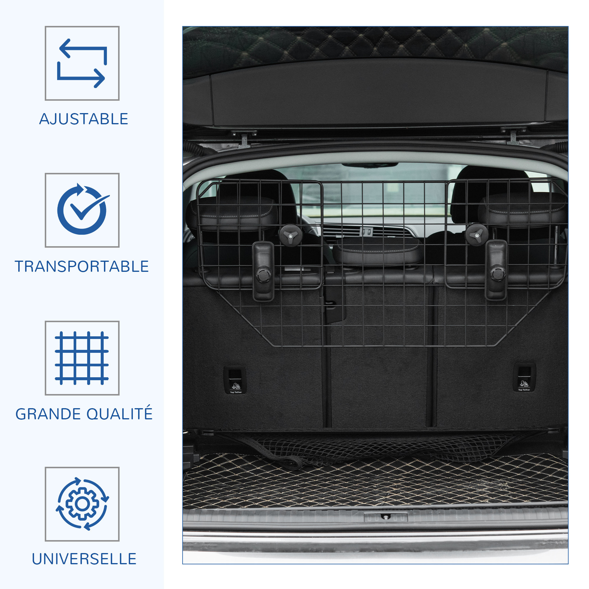 Barrière grille de séparation universelle voiture pour chien réglable 90-120L x 40H cm kit complet installation inclus noir
