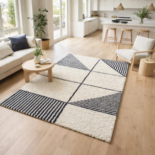 Tapis longs poils shaggy tissé motif géométrique HOBA