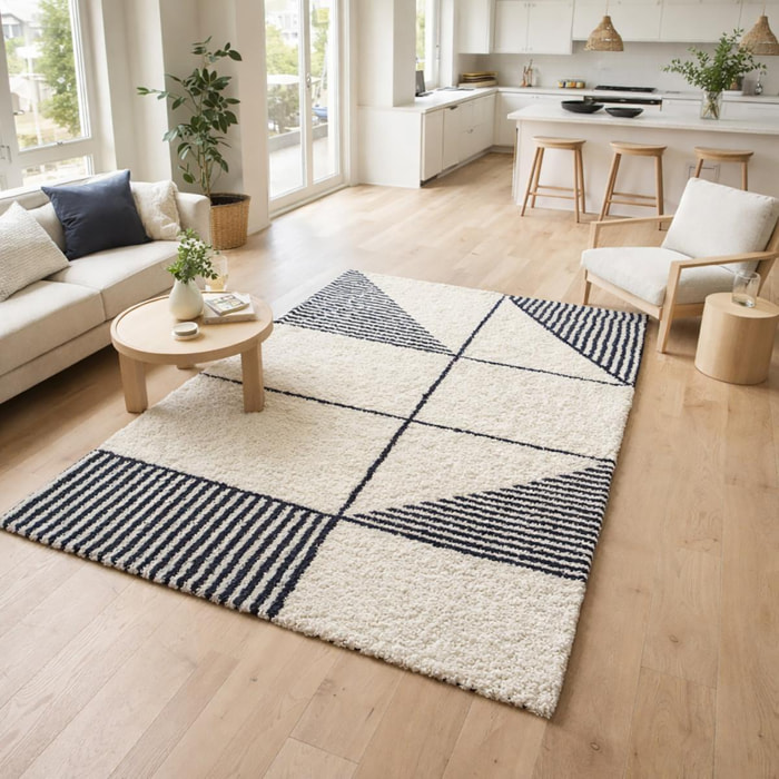 Tapis longs poils shaggy tissé motif géométrique HOBA