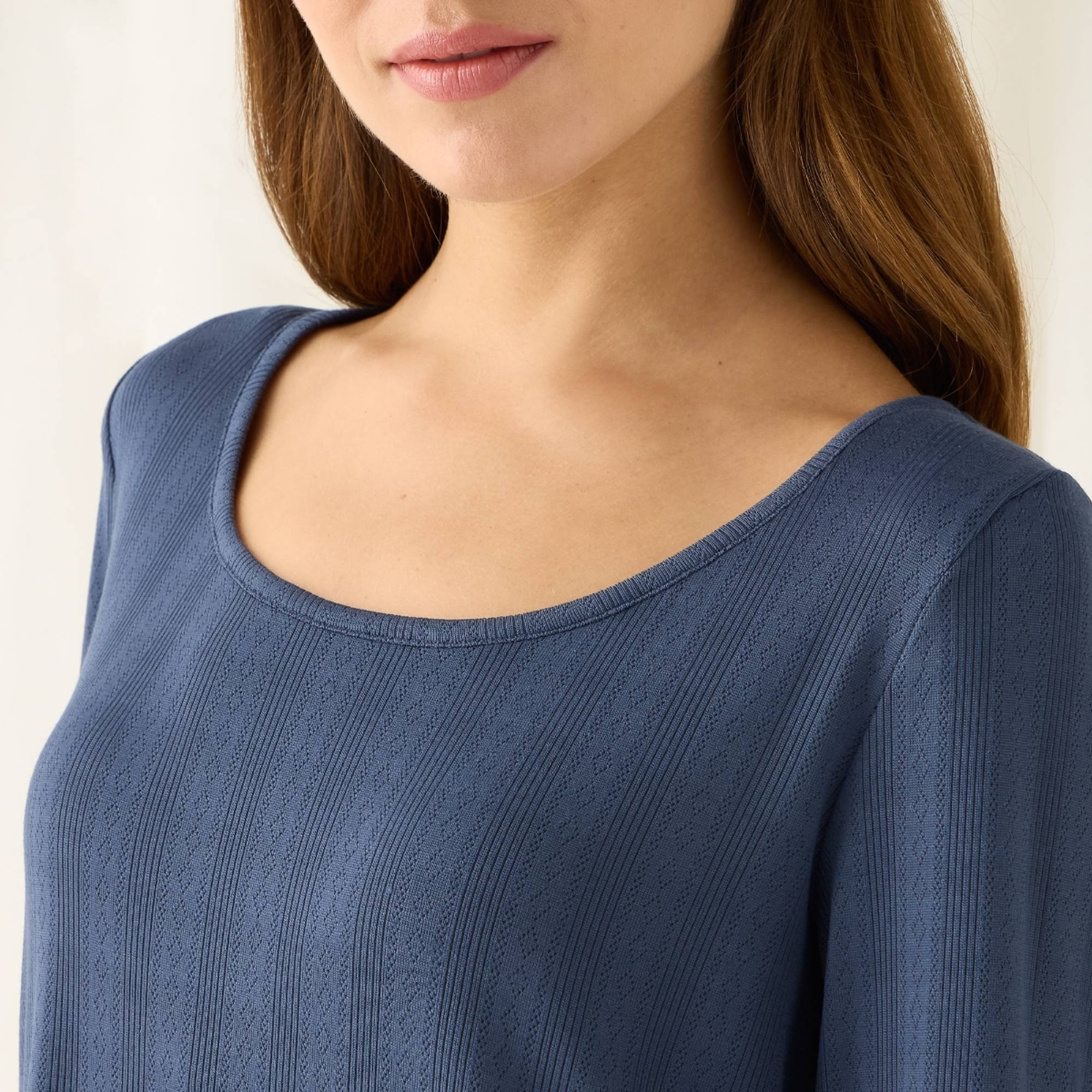 Camiseta de punto canalé Nuni color azul oscuro Poliéster