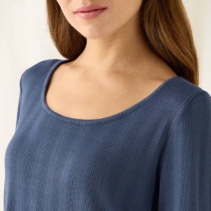 Camiseta de punto canalé Nuni color azul oscuro Poliéster