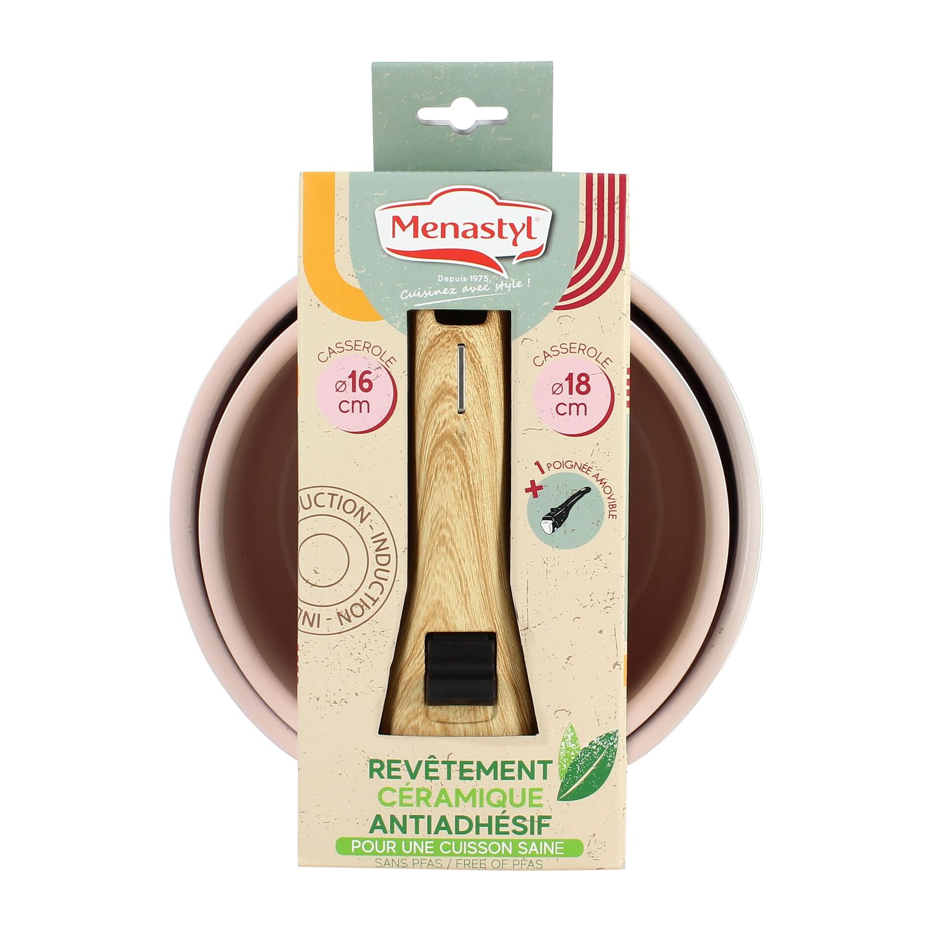 Lot de 2 casseroles rose revêtement céramique - Tous feux COLORAMA