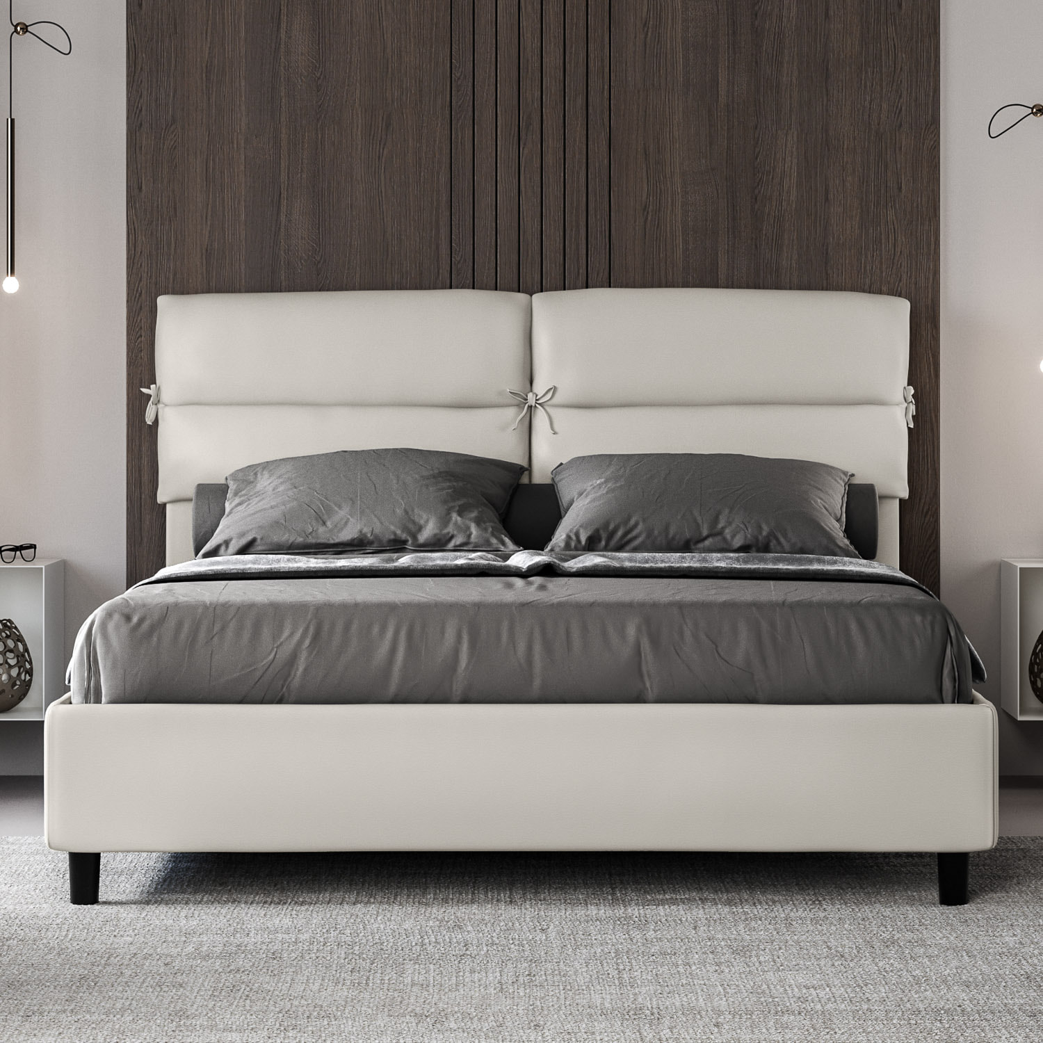 Letto matrimoniale con rete imbottito 160x200 similpelle bianco Nandy