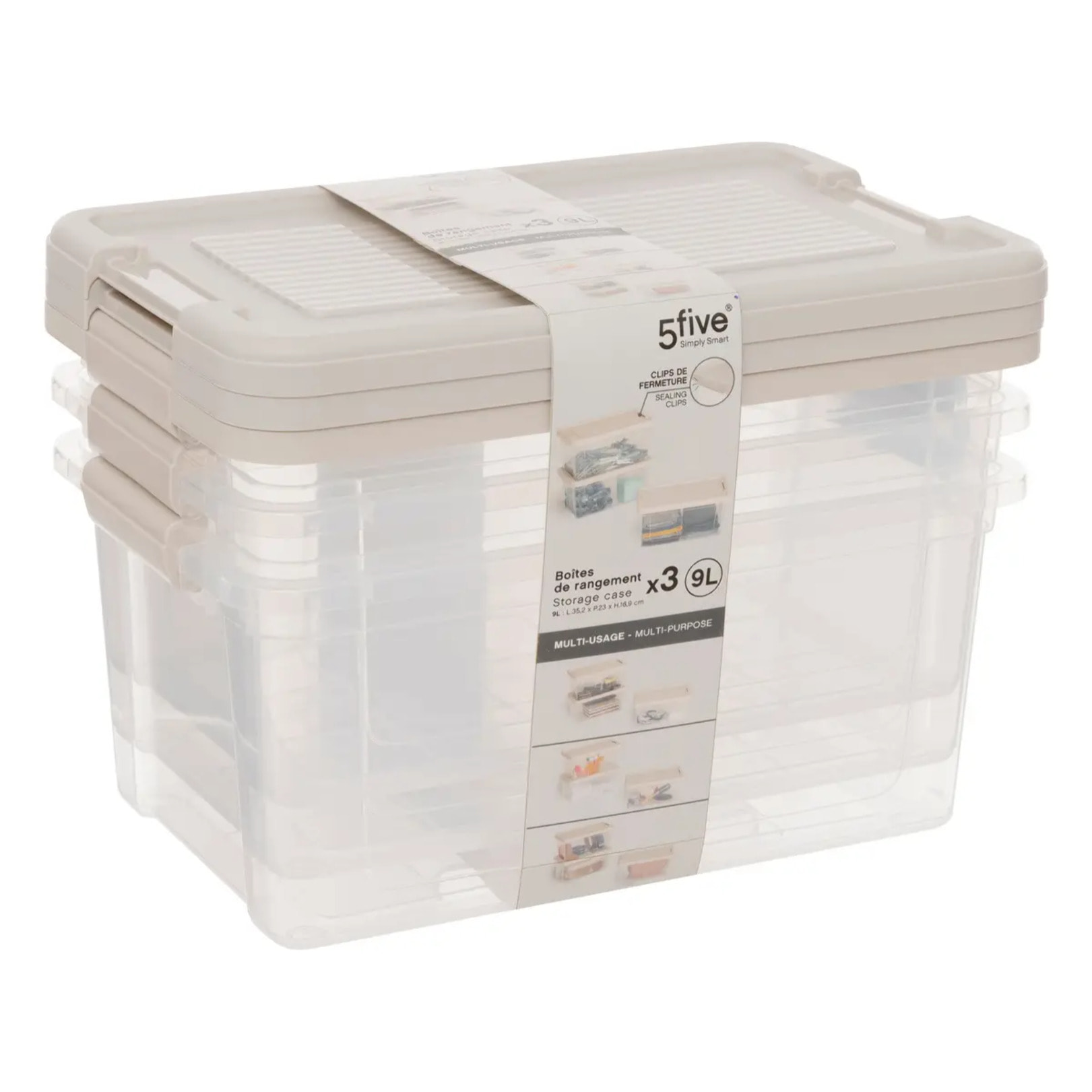 3 boîtes de rangement "Tide'n'Box" 9L