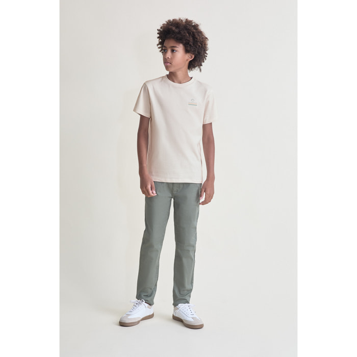 Camiseta de Manga Corta Lisa con Pequeno Logo Discreto en el Pecho Estilo Basico Elegante | Color: Crudo | Street Monkey