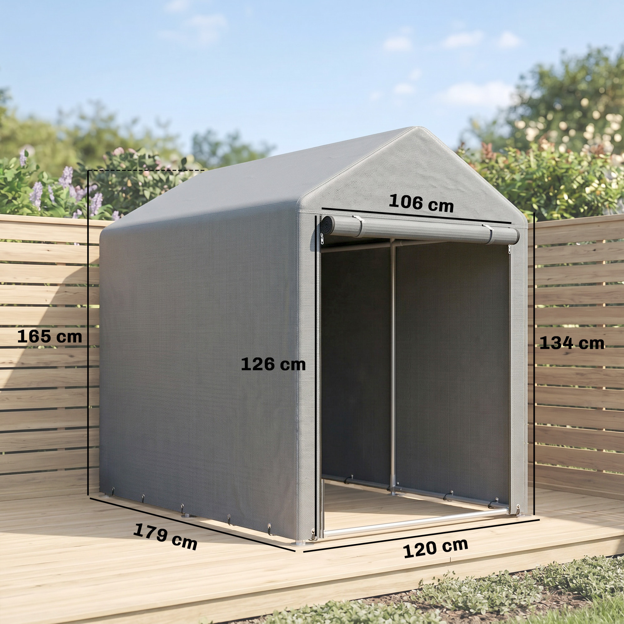 Abri de jardin tente de stockage portable abri de vélo garage pour extérieur avec cadre en métal galvanisé et grande porte, 1,2 x 1,8 m gris