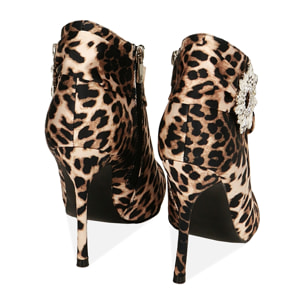 Ankle boots leopard in raso, tacco 10,5 cm