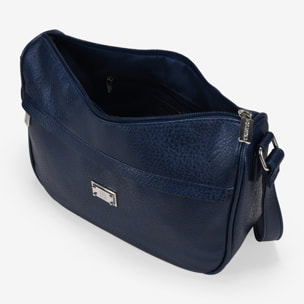 Bolso bandolera azul con bolsillo frontal y logo