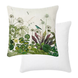 Lot h.couette +taies percale de coton imprimé beige vert Nenuphars parchemin