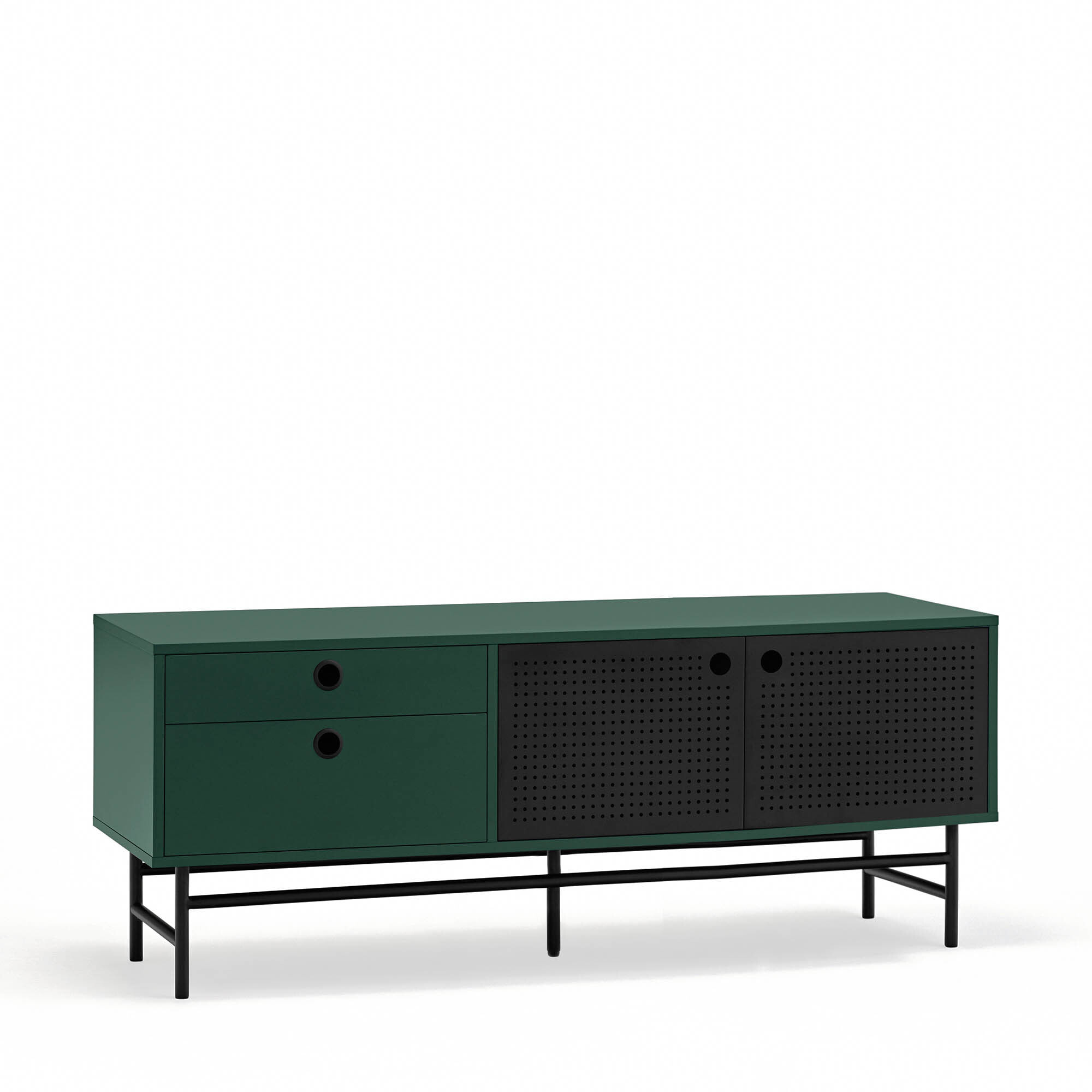 Mueble de televisión Punto 2 puertas y 2 cajones verde oscuro y negro