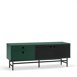 Mueble de televisión Punto 2 puertas y 2 cajones verde oscuro y negro