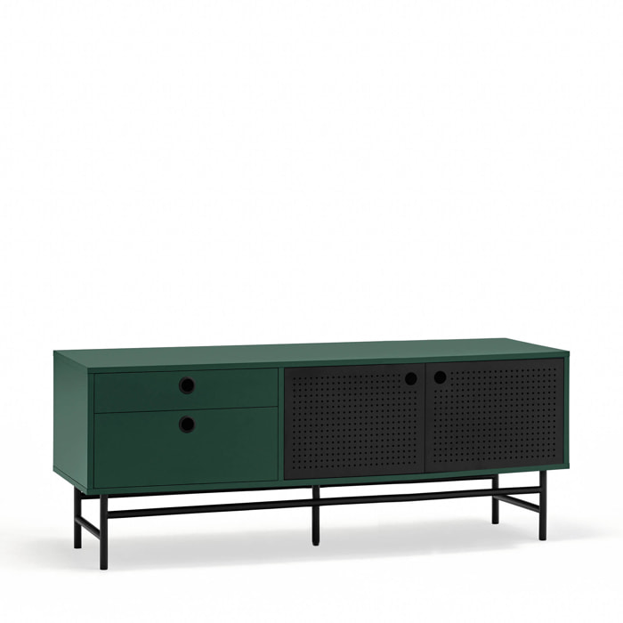 Mueble de televisión Punto 2 puertas y 2 cajones verde oscuro y negro