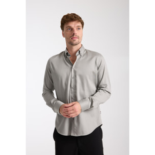 camicia uomo 1 bottone button down slim Satin Unito Grigio Medio