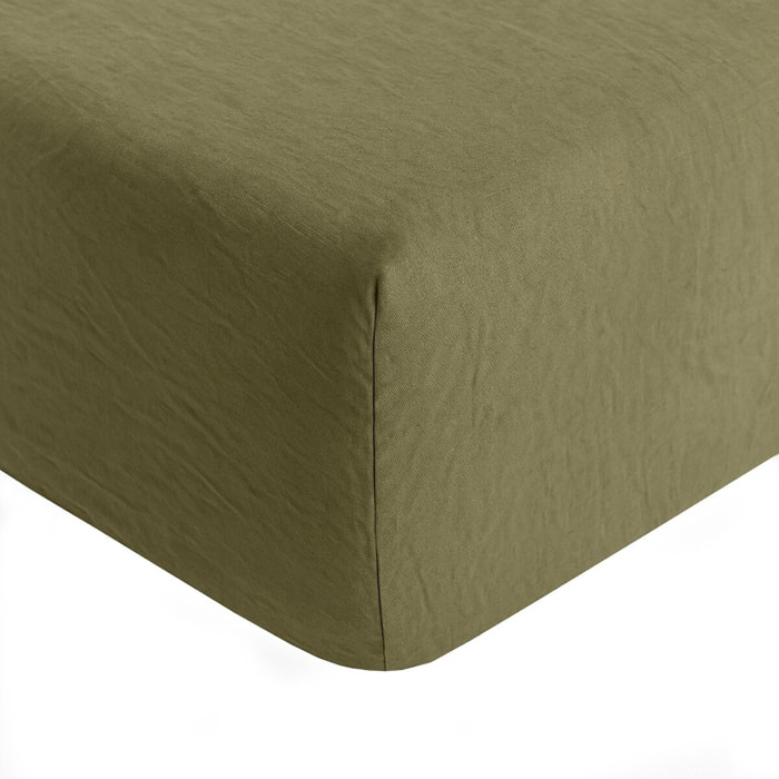 Drap Housse Bonnet 30cm 100% Lin LavÉ Olive