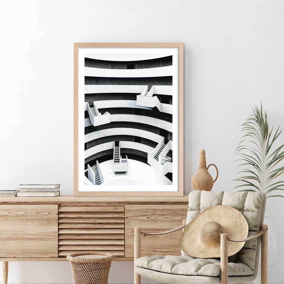 Affiche un escalier à paris Affiche + cadre en bois - Chêne