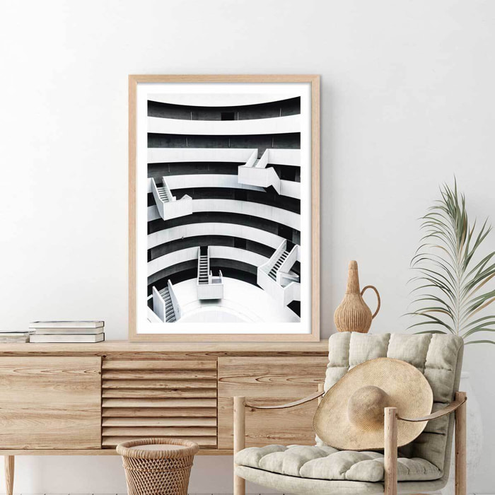 Affiche un escalier à paris Affiche + cadre en bois - Chêne