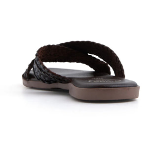 Ciabatta Flat "Woven Cross" in Vera Pelle - MARRONE