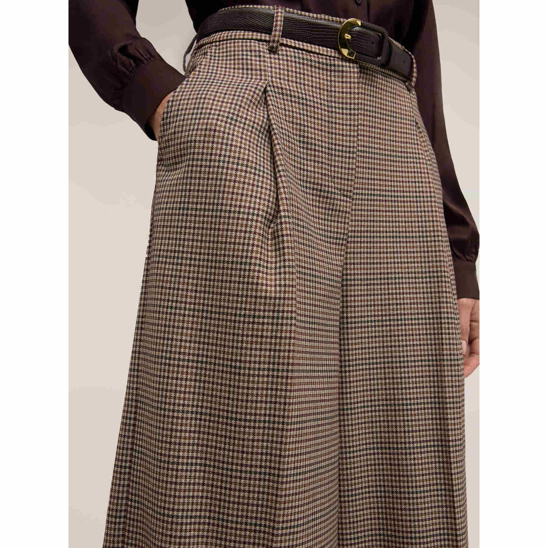 Motivi - Pantaloni cropped in tinto filo fantasia check - Marrone