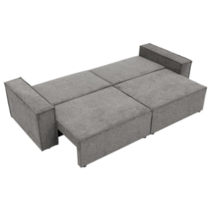 Cezanne - Canapé droit 3 places convertible avec coffre en tissu texturé - Gris