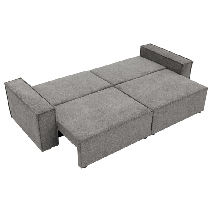 Cezanne - Canapé droit 3 places convertible avec coffre en tissu texturé - Gris