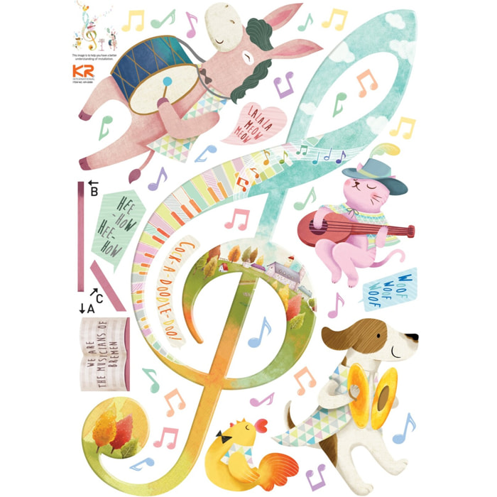 Stickers Muraux décoration adhésifs animaux musiciens d'un conte de fées