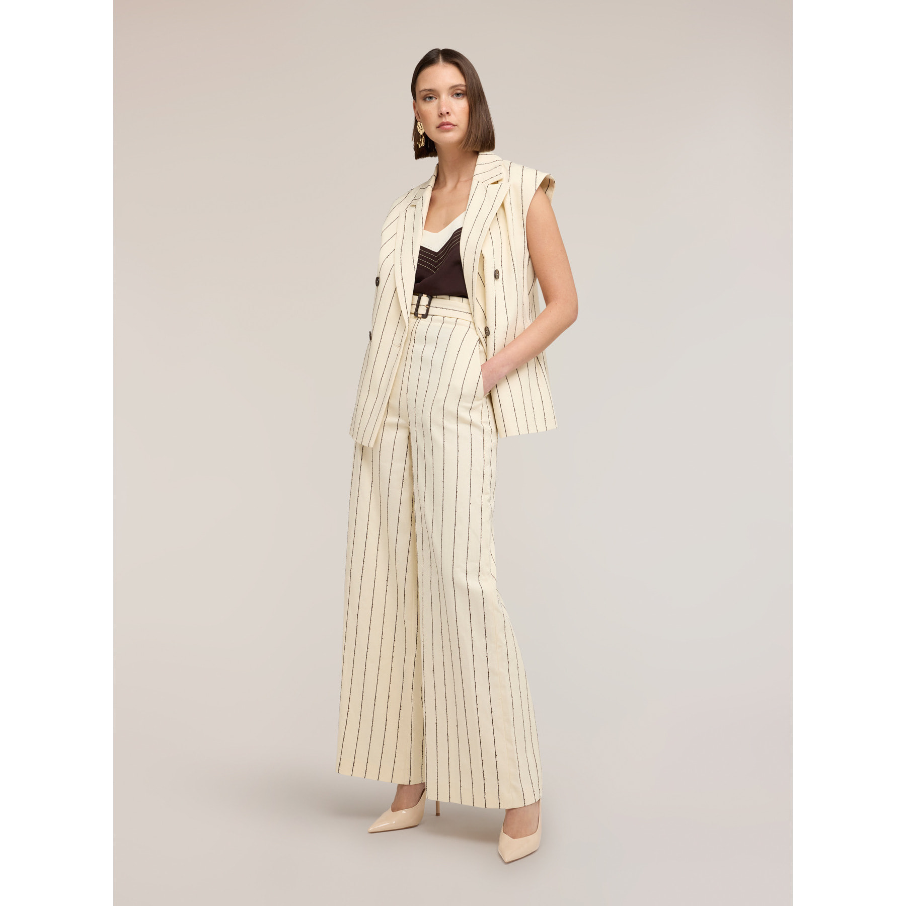 Motivi - Pantalones palazzo de rayas diplomáticas The Tailoring Lab - Beige