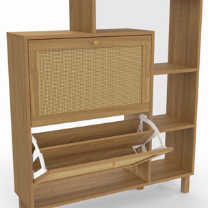 Meuble chaussures Erin 2 portes cannage avec étagères - 12 paires