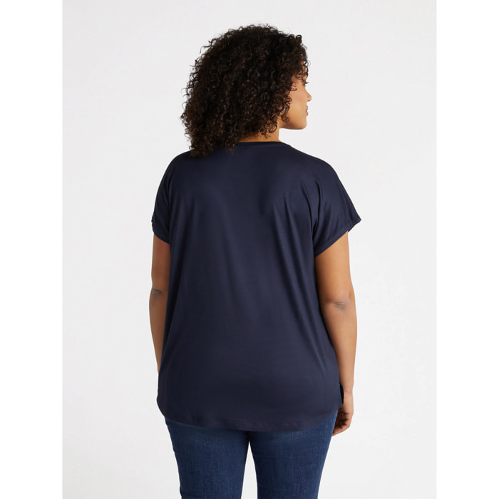 Fiorella Rubino - T-shirt in raso e jersey - Blu